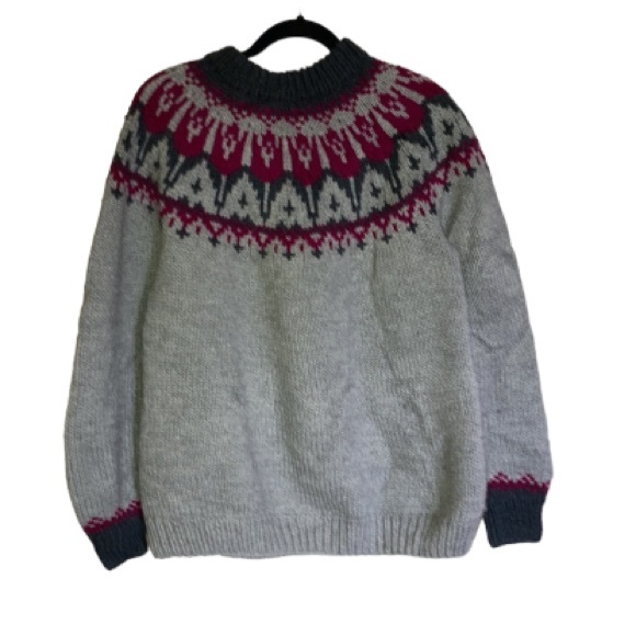 Hand Crafted Sweaters - Fair Isle Chunky Knit Fisherman Sweater, Size L